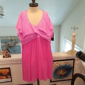 Bright Pink V-Neck Twist Front Dress Bathing Suit